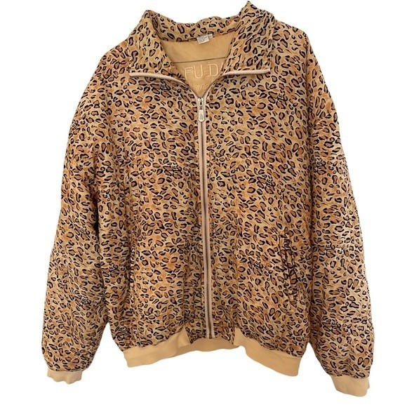 Fuda International 100% Silk Leopard Print Bomber Jacket Size Large - Picture 1 of 12